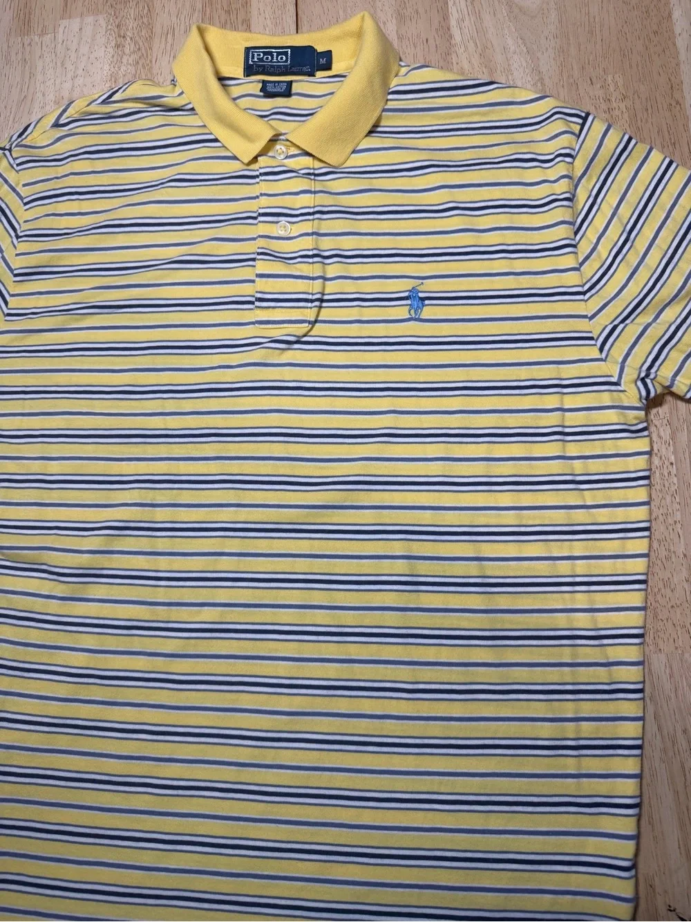 Vintage Polo Ralph Lauren Yellow Striped Polo Shirt Mens Medium Embroidered Pony